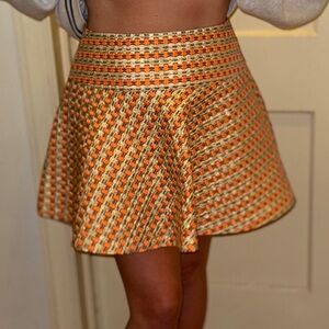 RED Valentino Orange Jacquard Geometric Mini Skirt
